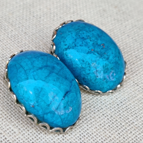 Gorgeous vintage large blue apatite stone earrings - Picture 3 of 5